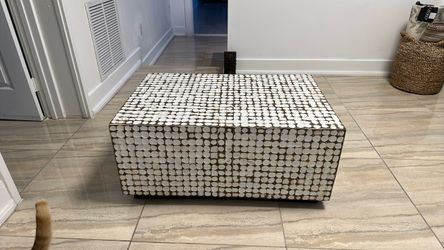 Coconut husk natural organic coffee table Mesa de centro brown white ottoman