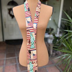 Patriotic Steven Harris Tie with Statue of Liberty and Flag Design