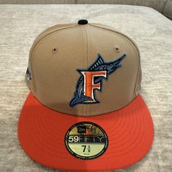 Brand New Florida Marlins 59Fifty New Era World Series Khaki Tan Fitted Hat Size 7 3/8