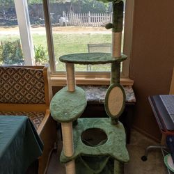 Cat Tree, Green, Assembled But Not Used 
