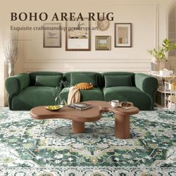 Green Large Area Rugs 9x12 Living Room Rug Boho Area Rug Washable Rugs 9x12 Vintage Rugs Indoor Large Bedroom Rug with Non Slip Rubber Backing for Und