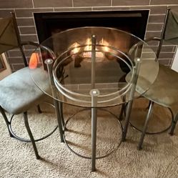 Glass Top High Table With 2 Swivel Chairs