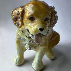 Enamel Dog Trinket Box with Crystal Accents