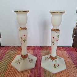 PAIR Of VINTAGE Fenton Candle Stick Holders - Twining Berries

