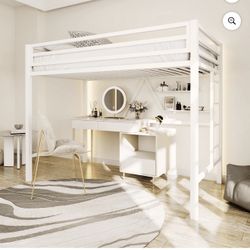 Einfach Metal Twin Size Loft Bed with Removable Ladder & Full-Length Guardrail, White