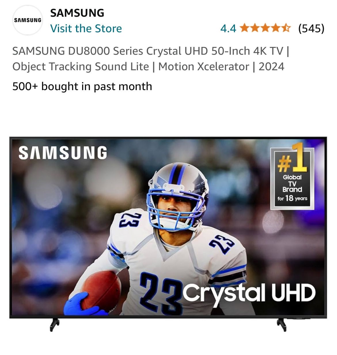 SAMSUNG DU8000 Series Crystal UHD 50-Inch 4K TV