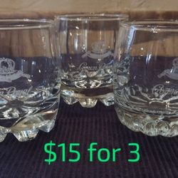 Vintage Set Of 3 Crown Royal Clear Etched Rock Glasses