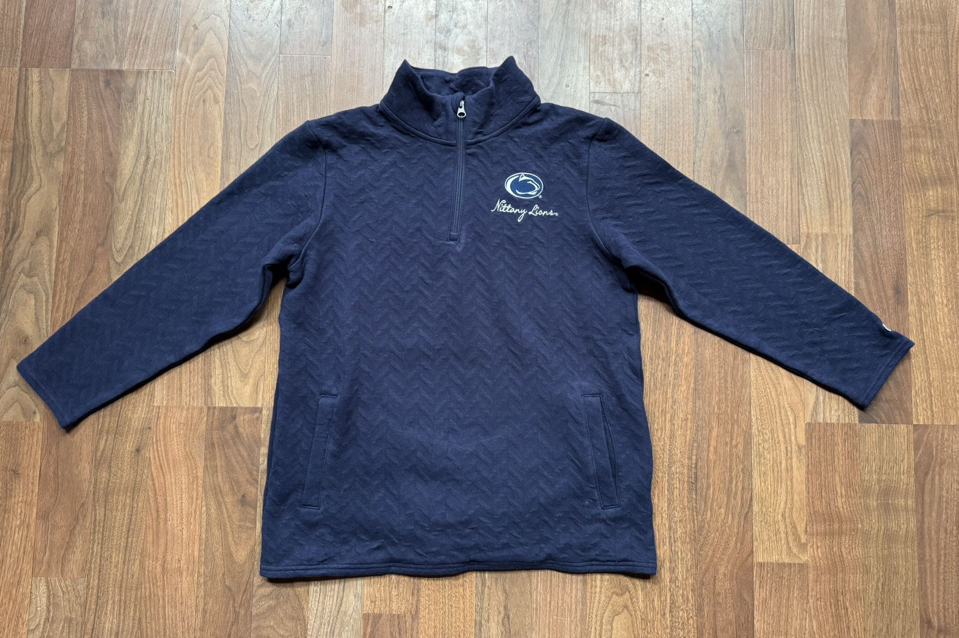 Champion Womens Sz Medium Navy Blue 1/4 Zip Knit Sweatshirt Penn State Textured