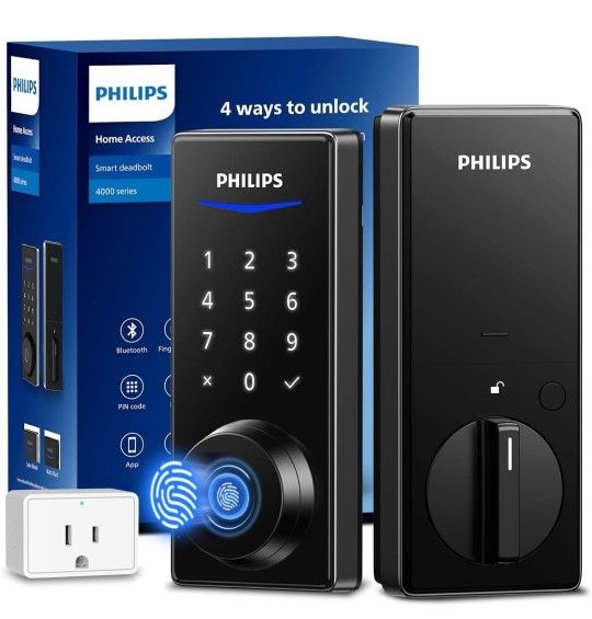 Philips Wi-Fi Smart Door Lock Keyless Entry with App Control Fingerprint ID Auto Lock Keypad Deadbolt with Wi-Fi Bridge Adaptor MATTE Black