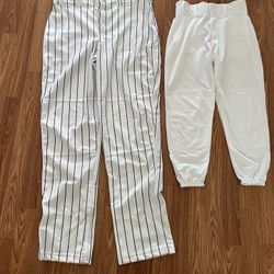 2 Pair Of Baseball Pants.  Striped Is Adult Large.  White Is Youth Large.   Both For $10.   New 