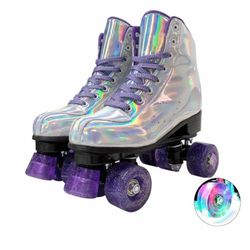 Roller Skates for Women and Men Funky Leopard-Prin Outdoor Skates PU Leather Roller Skates