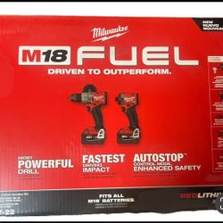 Milwaukee New Kit Fuel M18 Hammer Drill And Impact , Batteries 5ah (2) Charger 