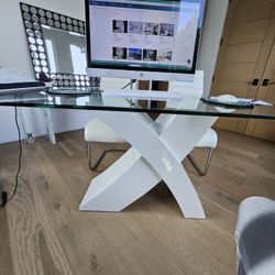 Computer Desk Glass Table + 4 Chairs 