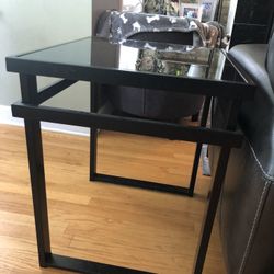 2 Black Glass And Metal End Tables 