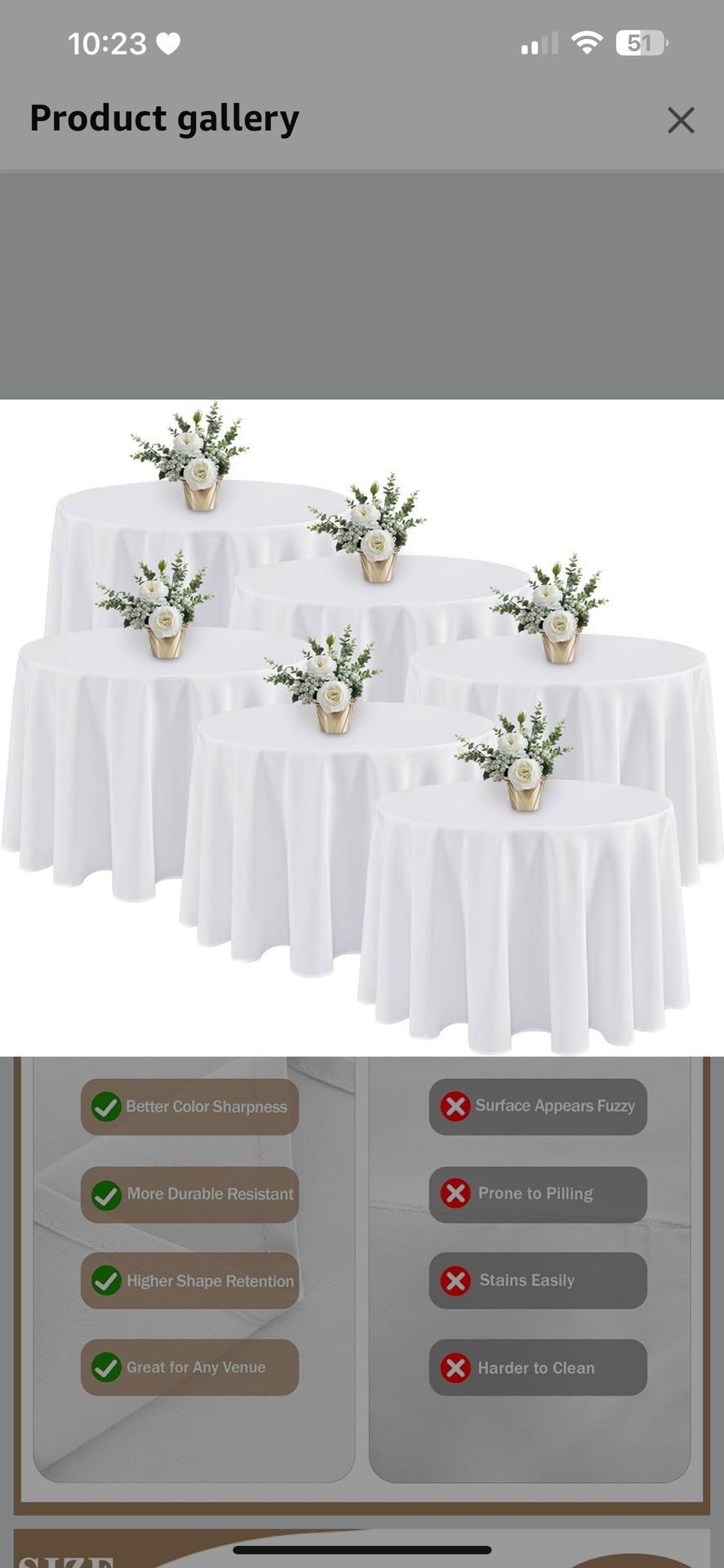6 Pack White Round Tablecloths - 120 Inches in Diameter - Stain Resistant and Washable Table Clothes, Polyester Fabric Table Covers for Wedding, Party