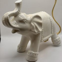 Pier 1 White Ceramic Elephant Lamp Nightlight Elephant Trunk Up Table Lamp