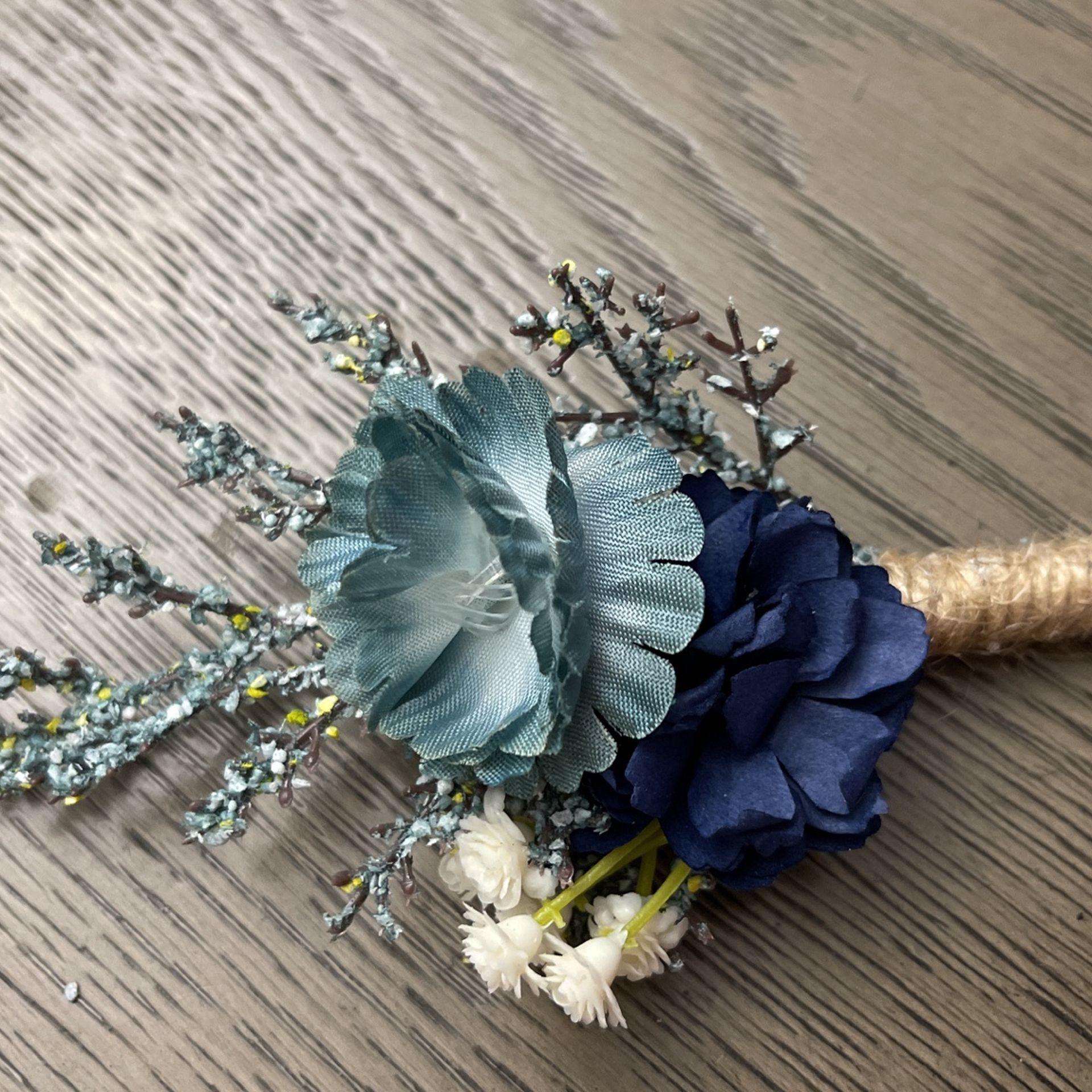 Dusty Blue Boutonniere for Wadding Set of 6