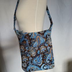 Stephanie Dawn Women's Blue Mocha Paisley Quilted Crossbody Purse Medium