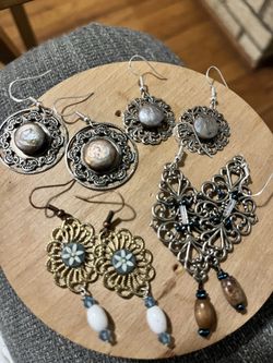 Handmade earrings, filigree with pearls or beads , 5.00 each