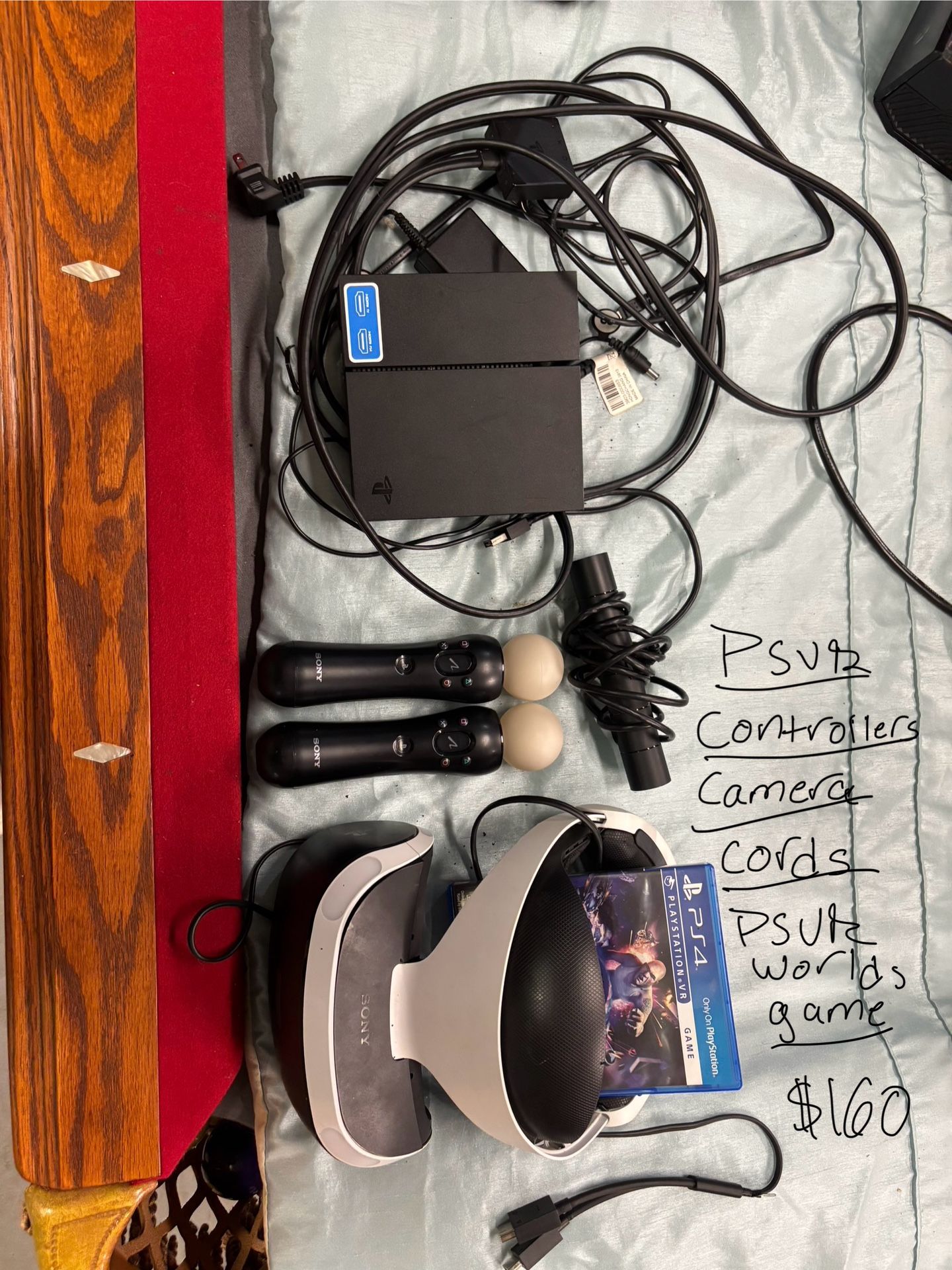 Psvr Headset With Controllers, Camera, Cords, And Psvr Worlds Game