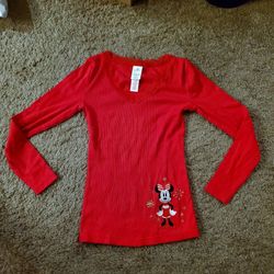 Disney Parks Japan Red Minnie Mouse Embroidered Long Sleeve  Top (Size S)