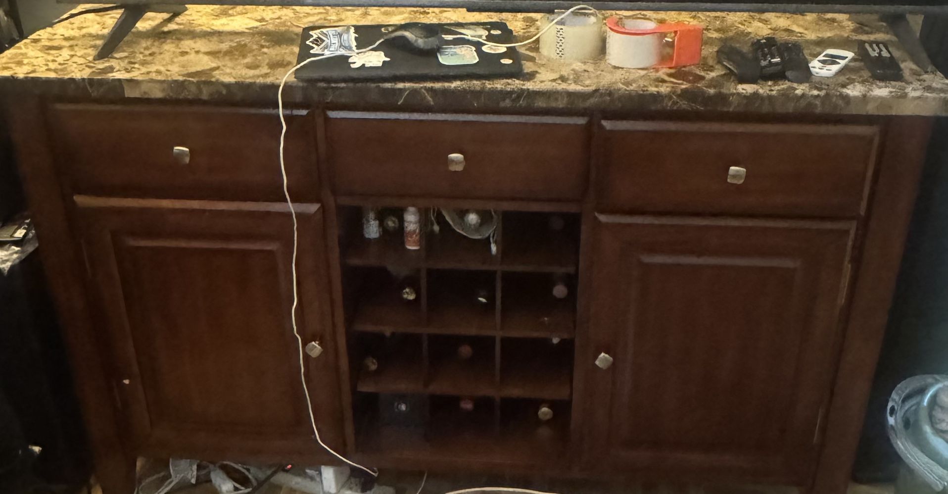 Brown Marble Top Buffet Table