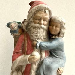 Vintage Ceramic Old Timer Santa Claus Father Christmas St Nicholas Carrying Girl