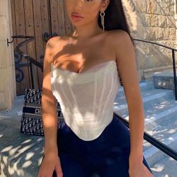 Brand New Women Cream Mesh Corset Bustier Top