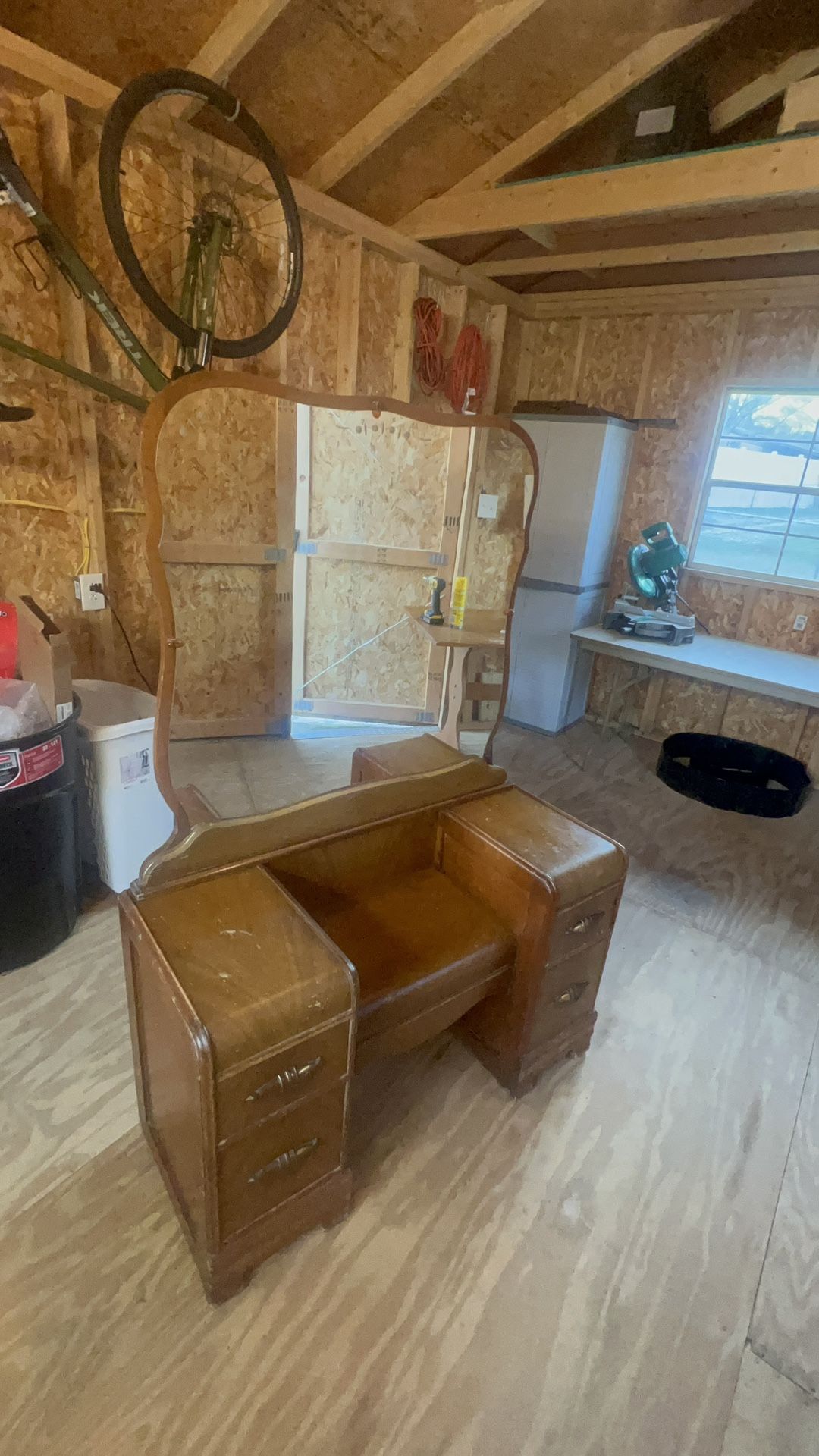 Vintage 1940s Waterfall Vanity With Mirror