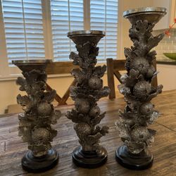 3 Coral Silver Candle Holders