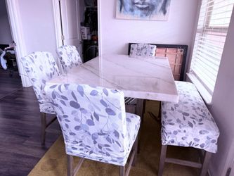 Dining Table Set with Bench + 4 Chairs – Solid & Stylish