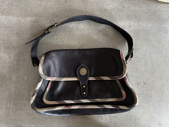 BURBERRY Nova Check Shoulder Bag Leather Black Auth 89381