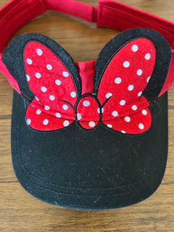 Minnie Mouse Ears Visor Disney Parks Adult Hat Polka Dot Adjustable Red Bow Cap