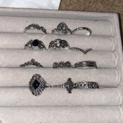 12 Pcs Silver Rings 