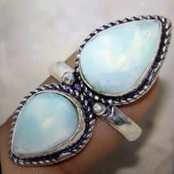 Larimar Stamped 925 Sterling Silver Ring 