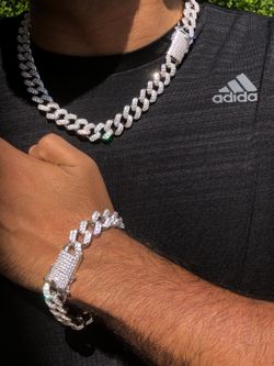 Men's Miami Cuban Link Chain luxurious ICED out 14k white Gold finish 15 mm Choker CZ 18 ‘ 20’ 22 inches