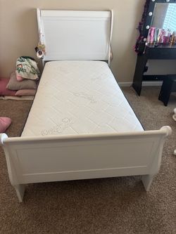 White Twin Sleigh Bed with Mattress