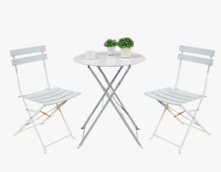 White Metal Folding Bistro Table and Chair Set