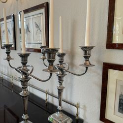 Antique Silver Plated Sheffield 3 Candle Candelabra (2)