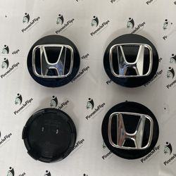  4 Honda Black Wheel Rim Center Caps Chrome Logo 69MM/2.75 Thumbnail