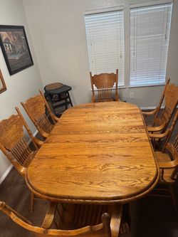 Solid Oak Dining Table with 6 ArmChairs