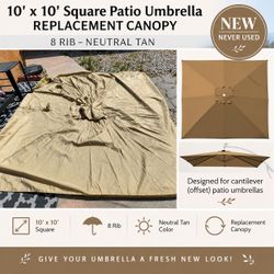 NEW 10' x 10' Square Patio Umbrella Replacement Canopy – 8 Rib – Neutral Tan