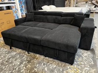 CLEARANCE $769 Reversible Storage Sleeper Sectional with Wireless Charging Pad BRAND NEW IN THE BOX