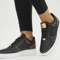Nike Air Force 1 07 XX GOLD Studded Black White AR0639 001 Women's 8.5 Shoes
