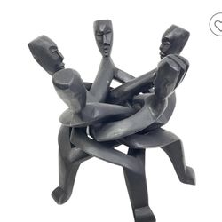 Hand Carved Wooden African Style Sculpture Tribal Ring Dancers Abstract Art Deco