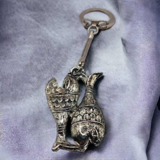 Vintage Silver Double Fish Keychain, stamped "Italy