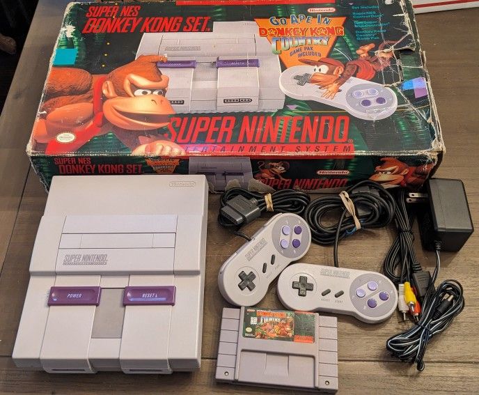 Super Nintendo SNES Donkey Kong Limited Edition System Bundle With Original Box