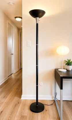 Modern Torchiere Floor Lamp | Black Metal Standing Lamp | Living Room Bedroom Office Light