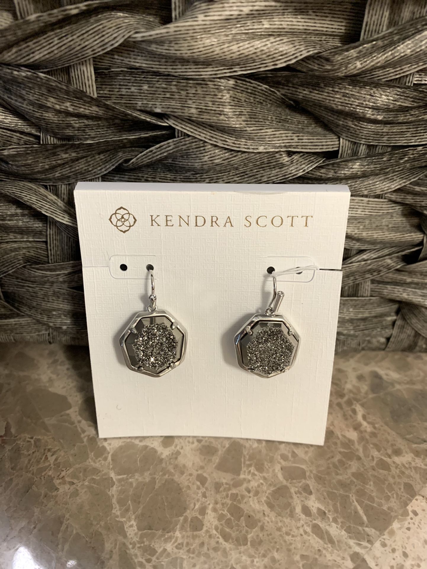 Kendra Scott Lee Sterling Silver Drop Earrings in Platinum Drusy 