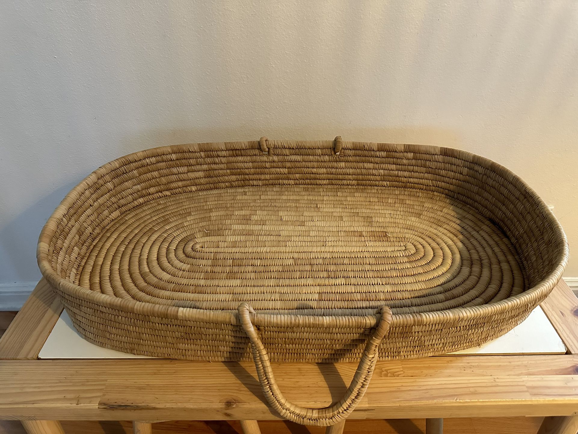 Hand woven diaper changing basket